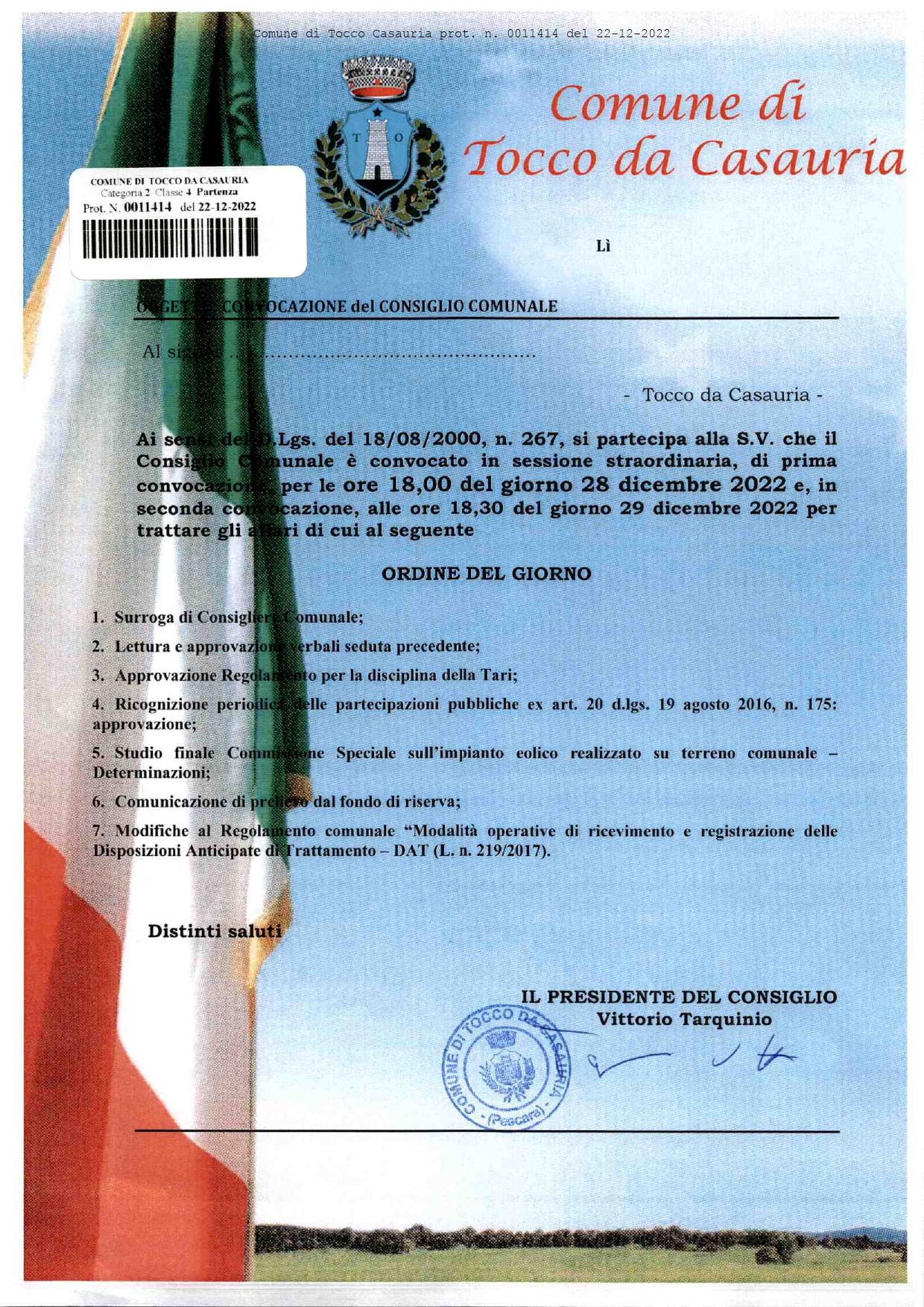 CONVOCAZIONE CONSIGLIO COMUNALE